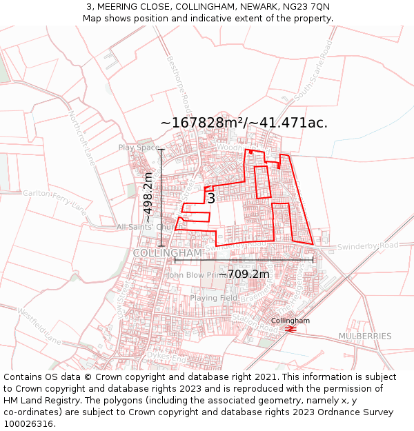 3, MEERING CLOSE, COLLINGHAM, NEWARK, NG23 7QN: Plot and title map