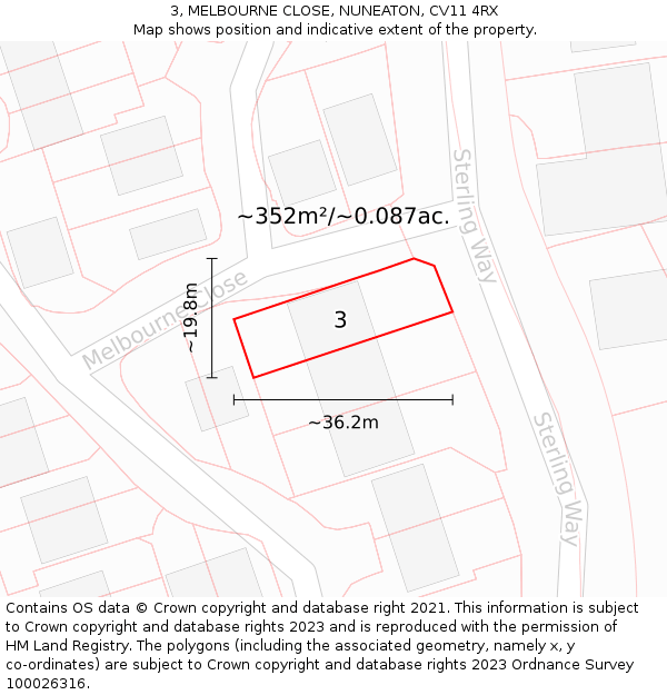 3, MELBOURNE CLOSE, NUNEATON, CV11 4RX: Plot and title map