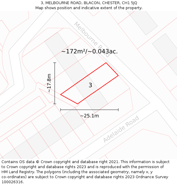 3, MELBOURNE ROAD, BLACON, CHESTER, CH1 5JQ: Plot and title map