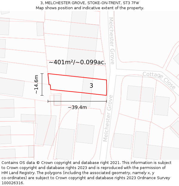 3, MELCHESTER GROVE, STOKE-ON-TRENT, ST3 7FW: Plot and title map