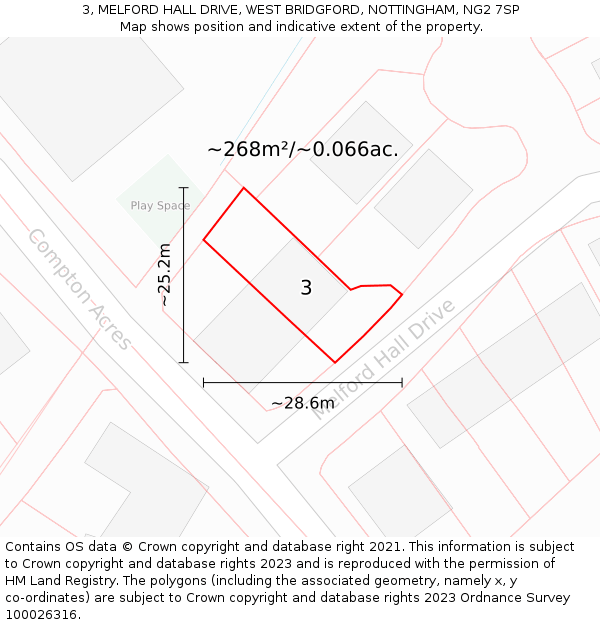 3, MELFORD HALL DRIVE, WEST BRIDGFORD, NOTTINGHAM, NG2 7SP: Plot and title map