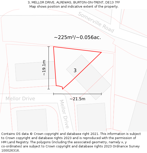 3, MELLOR DRIVE, ALREWAS, BURTON-ON-TRENT, DE13 7FF: Plot and title map