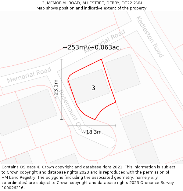 3, MEMORIAL ROAD, ALLESTREE, DERBY, DE22 2NN: Plot and title map