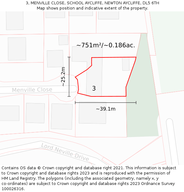 3, MENVILLE CLOSE, SCHOOL AYCLIFFE, NEWTON AYCLIFFE, DL5 6TH: Plot and title map