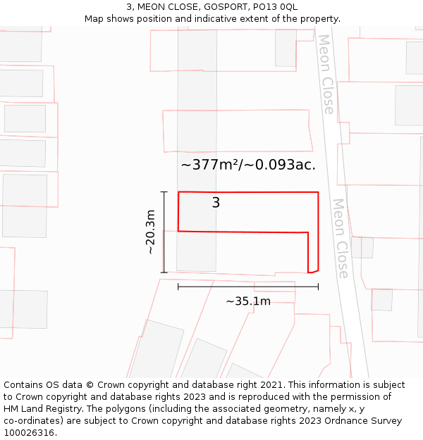 3, MEON CLOSE, GOSPORT, PO13 0QL: Plot and title map