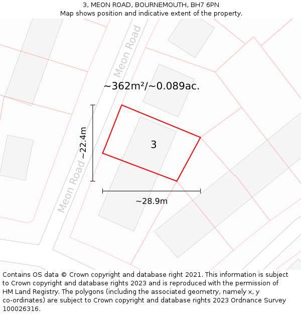 3, MEON ROAD, BOURNEMOUTH, BH7 6PN: Plot and title map