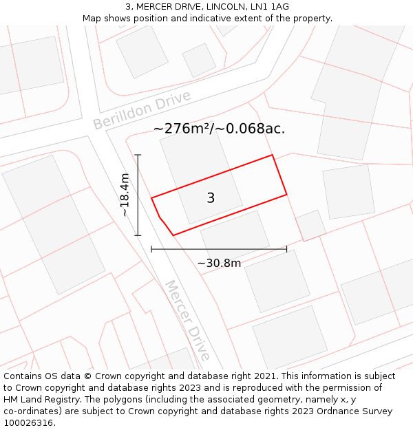 3, MERCER DRIVE, LINCOLN, LN1 1AG: Plot and title map