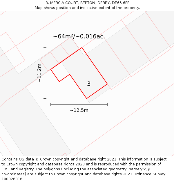 3, MERCIA COURT, REPTON, DERBY, DE65 6FF: Plot and title map