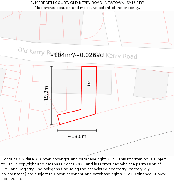 3, MEREDITH COURT, OLD KERRY ROAD, NEWTOWN, SY16 1BP: Plot and title map