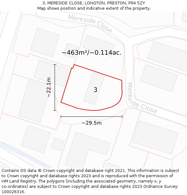 3, MERESIDE CLOSE, LONGTON, PRESTON, PR4 5ZY: Plot and title map