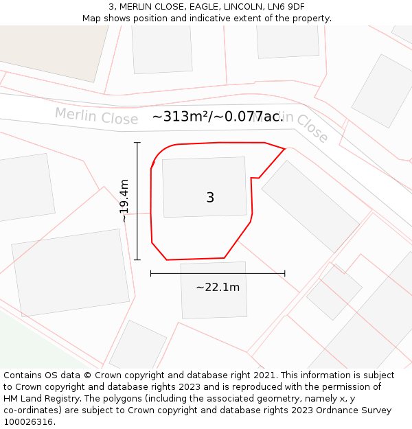 3, MERLIN CLOSE, EAGLE, LINCOLN, LN6 9DF: Plot and title map