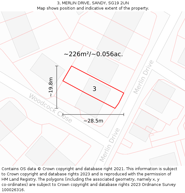 3, MERLIN DRIVE, SANDY, SG19 2UN: Plot and title map