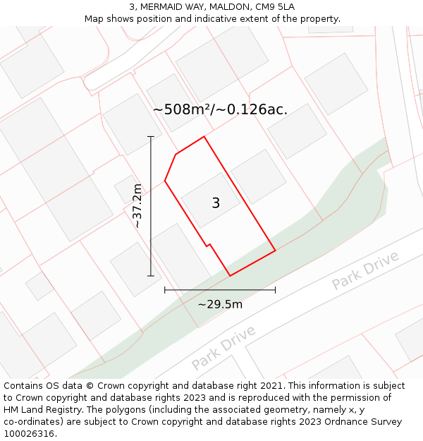 3, MERMAID WAY, MALDON, CM9 5LA: Plot and title map