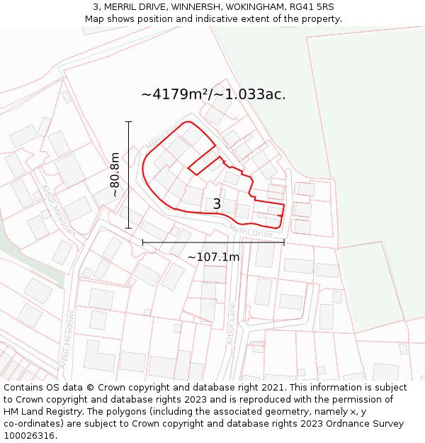 3, MERRIL DRIVE, WINNERSH, WOKINGHAM, RG41 5RS: Plot and title map