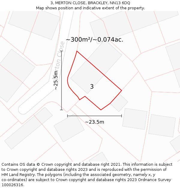 3, MERTON CLOSE, BRACKLEY, NN13 6DQ: Plot and title map