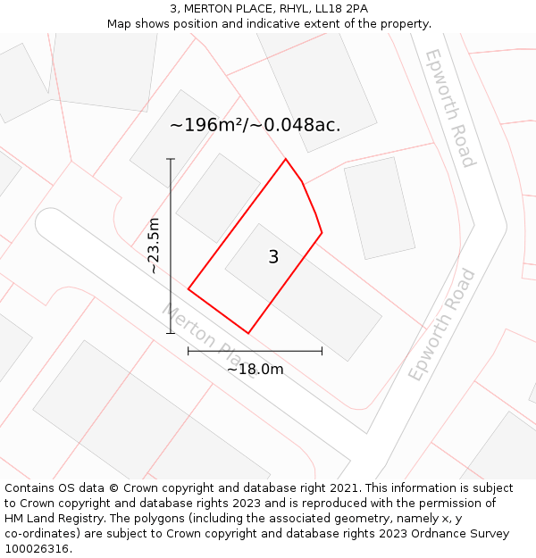 3, MERTON PLACE, RHYL, LL18 2PA: Plot and title map