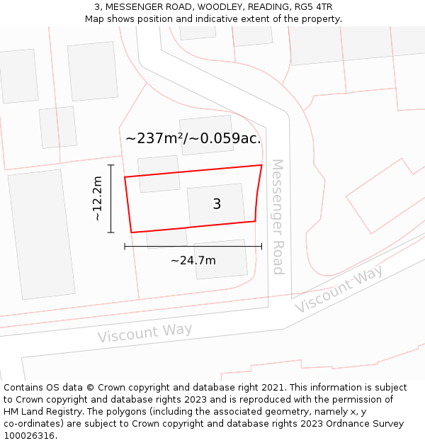 3, MESSENGER ROAD, WOODLEY, READING, RG5 4TR: Plot and title map