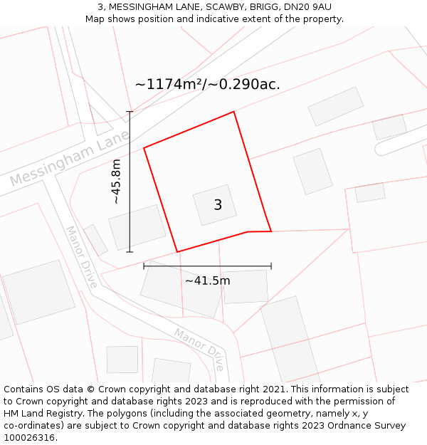 3, MESSINGHAM LANE, SCAWBY, BRIGG, DN20 9AU: Plot and title map