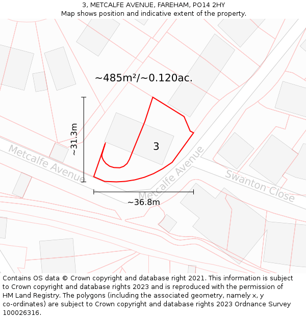 3, METCALFE AVENUE, FAREHAM, PO14 2HY: Plot and title map