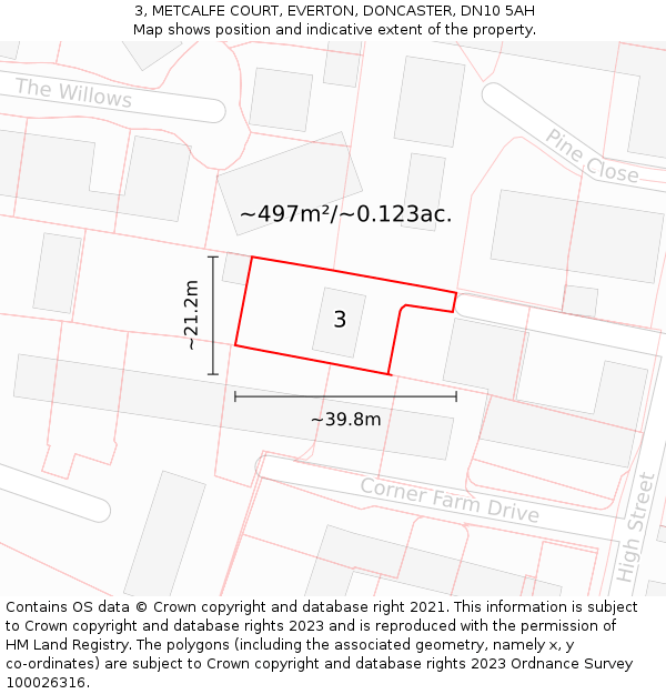 3, METCALFE COURT, EVERTON, DONCASTER, DN10 5AH: Plot and title map