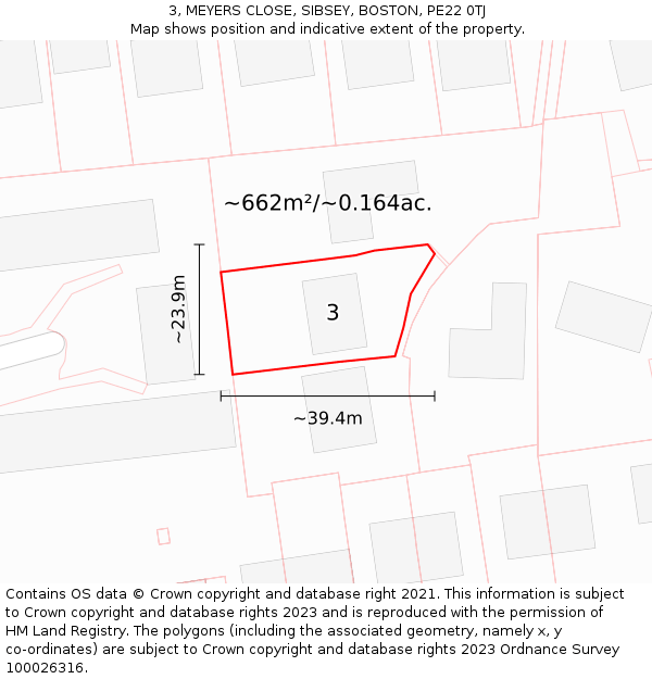 3, MEYERS CLOSE, SIBSEY, BOSTON, PE22 0TJ: Plot and title map