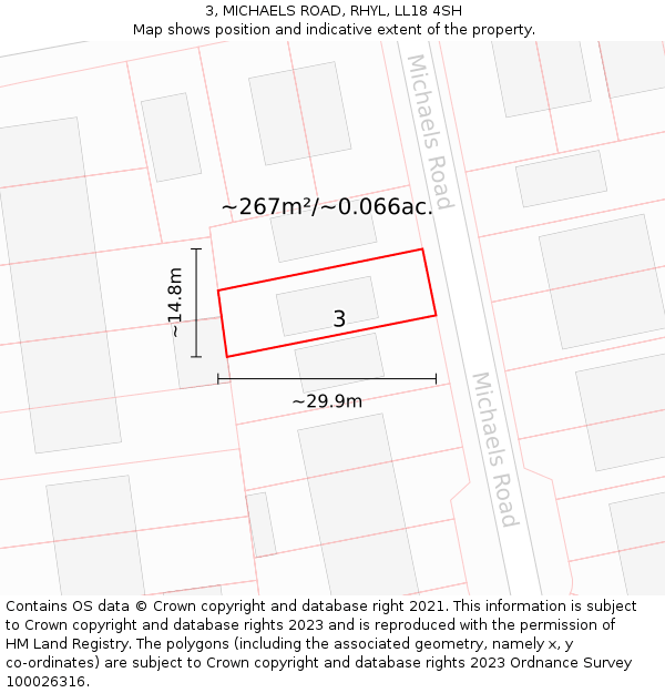 3, MICHAELS ROAD, RHYL, LL18 4SH: Plot and title map