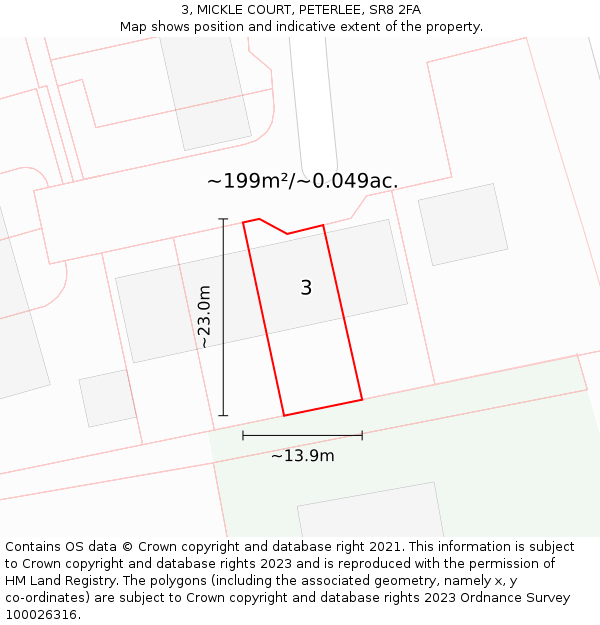 3, MICKLE COURT, PETERLEE, SR8 2FA: Plot and title map