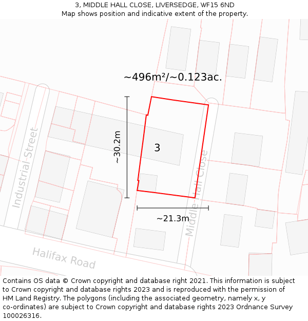 3, MIDDLE HALL CLOSE, LIVERSEDGE, WF15 6ND: Plot and title map