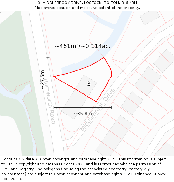 3, MIDDLEBROOK DRIVE, LOSTOCK, BOLTON, BL6 4RH: Plot and title map