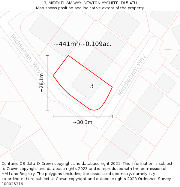 3, MIDDLEHAM WAY, NEWTON AYCLIFFE, DL5 4TU: Plot and title map