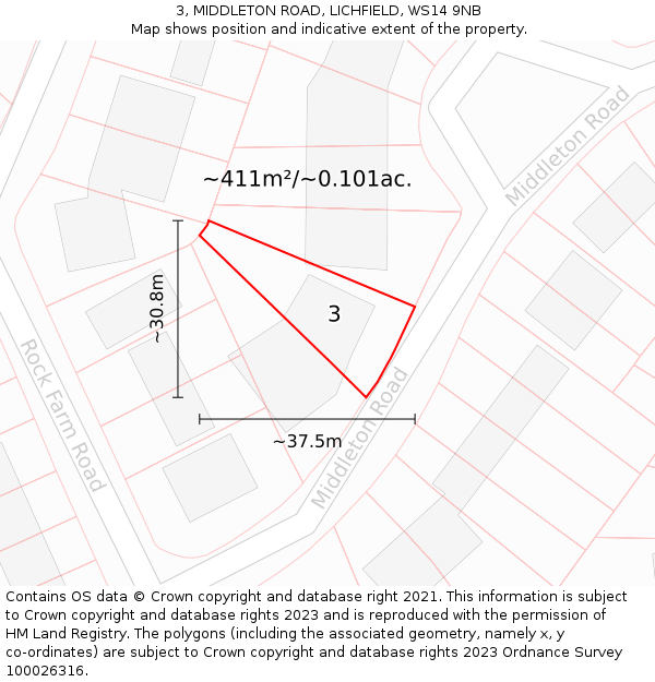 3, MIDDLETON ROAD, LICHFIELD, WS14 9NB: Plot and title map