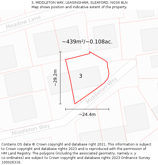 3, MIDDLETON WAY, LEASINGHAM, SLEAFORD, NG34 8LN: Plot and title map