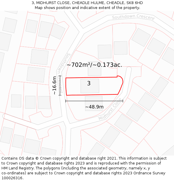 3, MIDHURST CLOSE, CHEADLE HULME, CHEADLE, SK8 6HD: Plot and title map