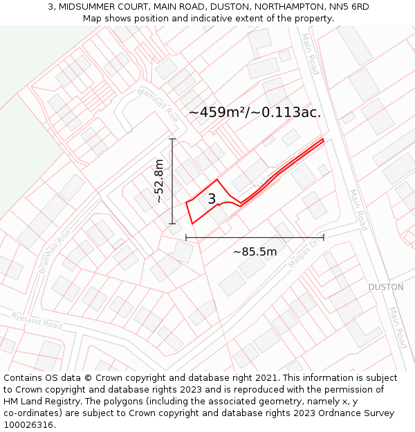 3, MIDSUMMER COURT, MAIN ROAD, DUSTON, NORTHAMPTON, NN5 6RD: Plot and title map