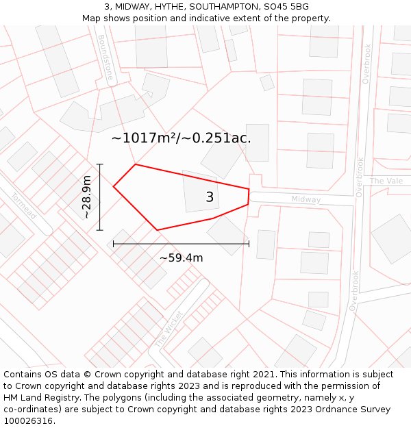 3, MIDWAY, HYTHE, SOUTHAMPTON, SO45 5BG: Plot and title map