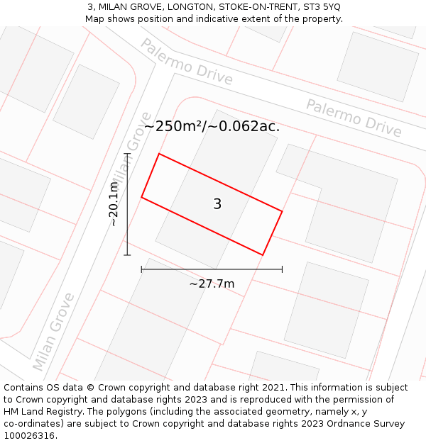 3, MILAN GROVE, LONGTON, STOKE-ON-TRENT, ST3 5YQ: Plot and title map