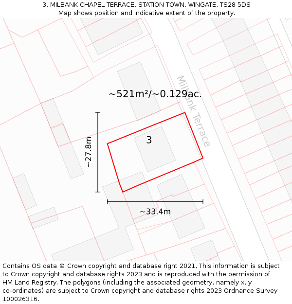 3, MILBANK CHAPEL TERRACE, STATION TOWN, WINGATE, TS28 5DS: Plot and title map