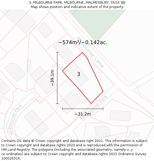 3, MILBOURNE PARK, MILBOURNE, MALMESBURY, SN16 9JE: Plot and title map