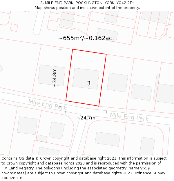 3, MILE END PARK, POCKLINGTON, YORK, YO42 2TH: Plot and title map