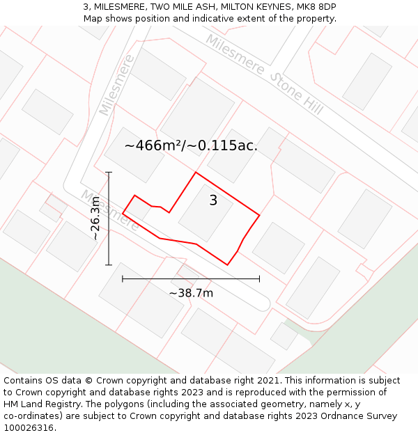 3, MILESMERE, TWO MILE ASH, MILTON KEYNES, MK8 8DP: Plot and title map