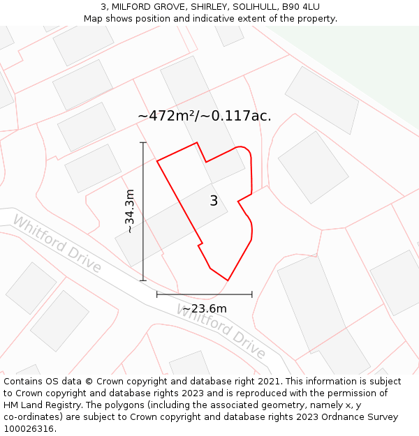 3, MILFORD GROVE, SHIRLEY, SOLIHULL, B90 4LU: Plot and title map