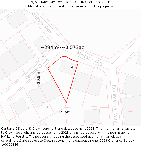 3, MILITARY WAY, DOVERCOURT, HARWICH, CO12 5FD: Plot and title map