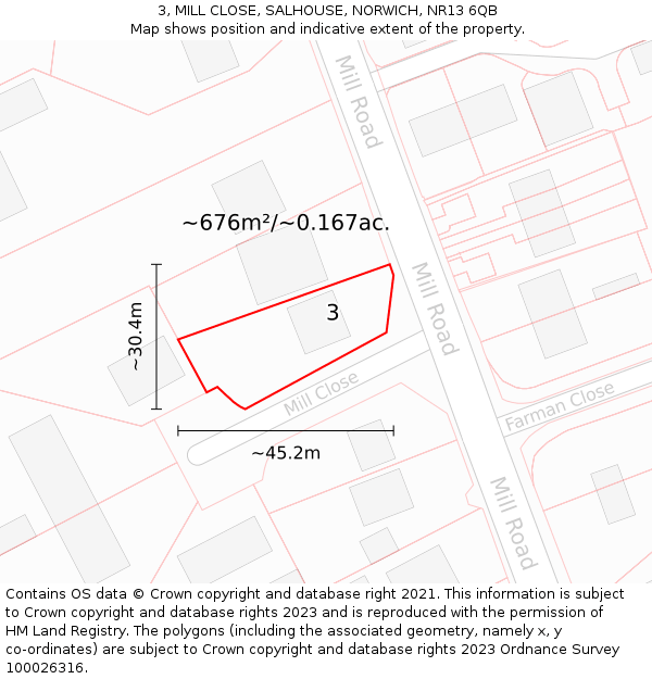 3, MILL CLOSE, SALHOUSE, NORWICH, NR13 6QB: Plot and title map