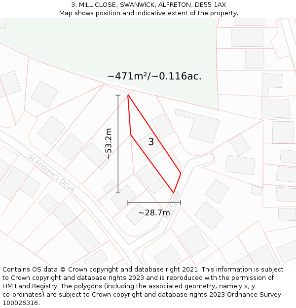 3, MILL CLOSE, SWANWICK, ALFRETON, DE55 1AX: Plot and title map