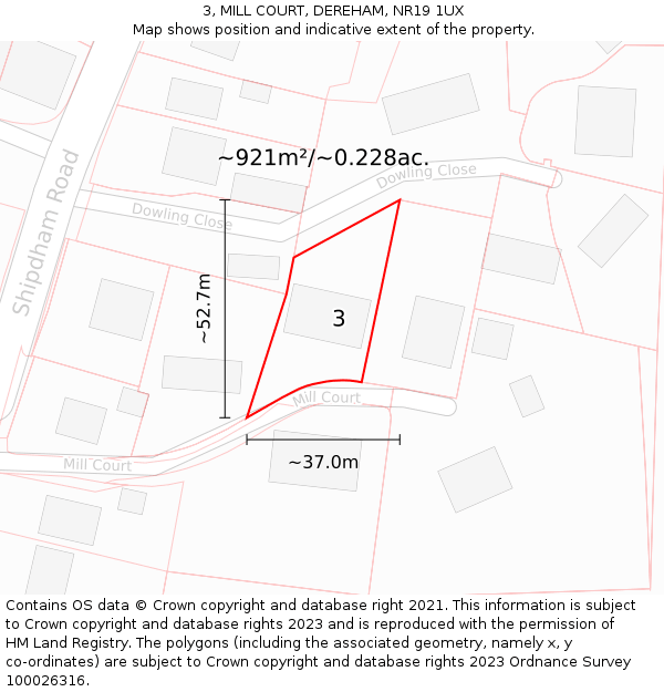 3, MILL COURT, DEREHAM, NR19 1UX: Plot and title map