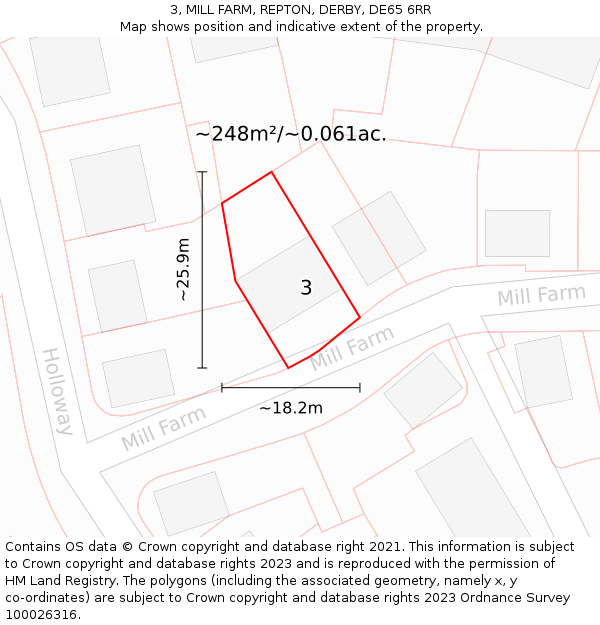 3, MILL FARM, REPTON, DERBY, DE65 6RR: Plot and title map