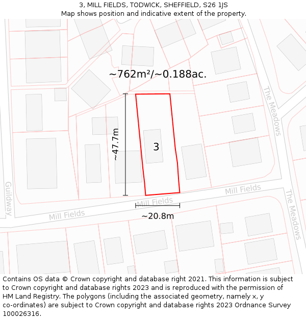 3, MILL FIELDS, TODWICK, SHEFFIELD, S26 1JS: Plot and title map