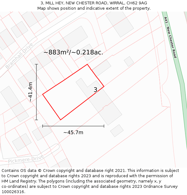 3, MILL HEY, NEW CHESTER ROAD, WIRRAL, CH62 9AG: Plot and title map