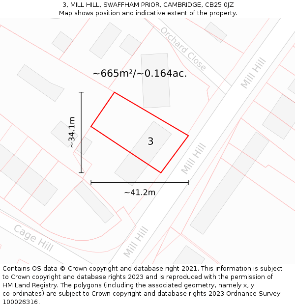 3, MILL HILL, SWAFFHAM PRIOR, CAMBRIDGE, CB25 0JZ: Plot and title map