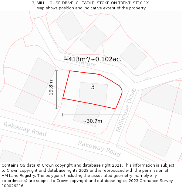 3, MILL HOUSE DRIVE, CHEADLE, STOKE-ON-TRENT, ST10 1XL: Plot and title map